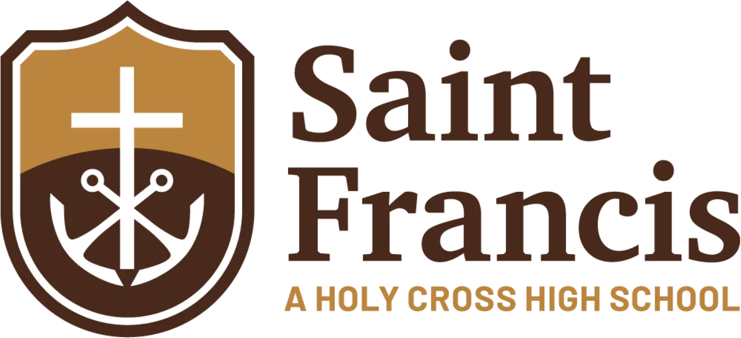 Saint Francis primary logo consisting of the copy “Saint Francis High School A Holy Cross School” and the holy cross cross and anchor symbol set in a two-tone shield.