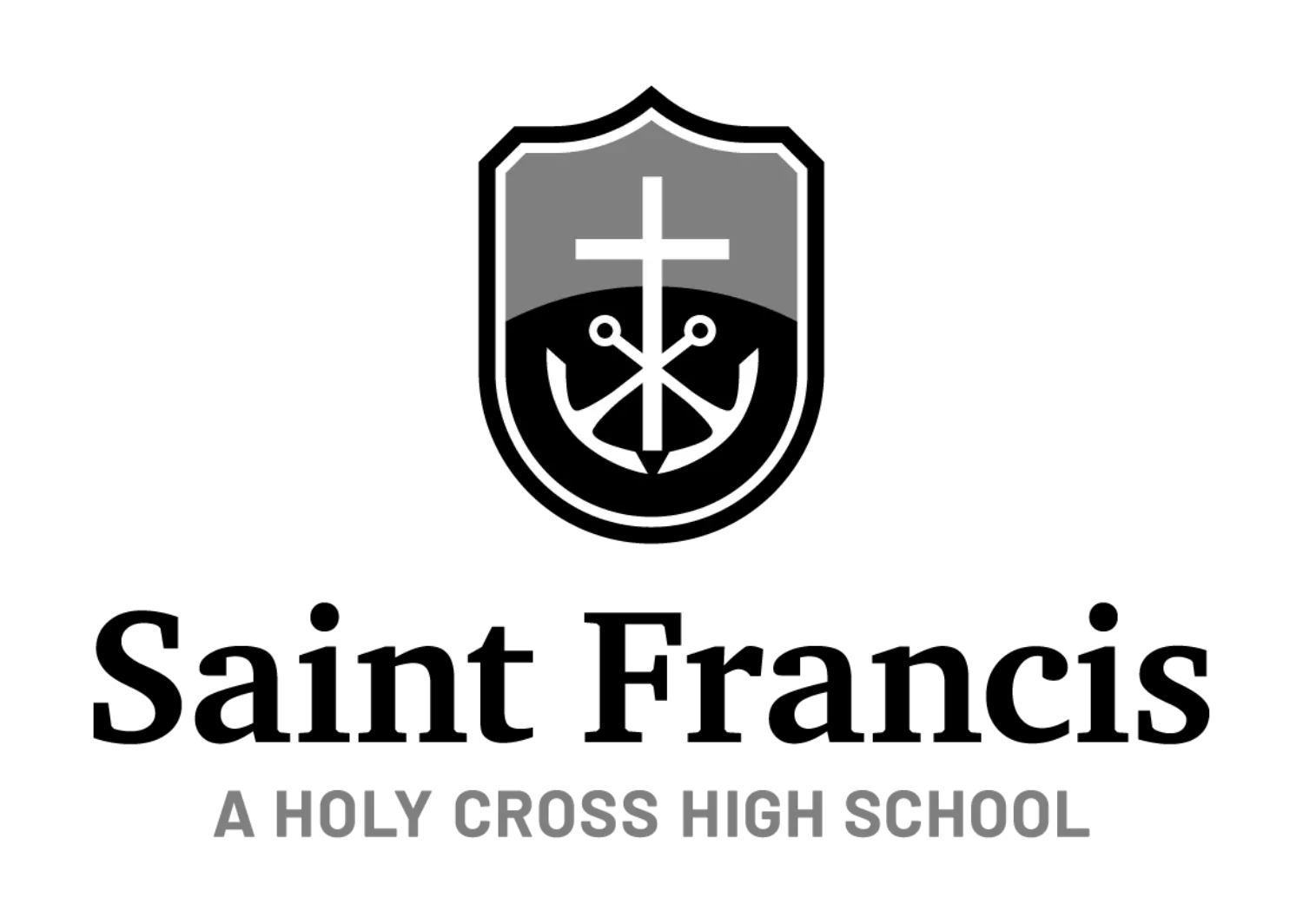 Saint Francis grayscale stacked logo on white background.