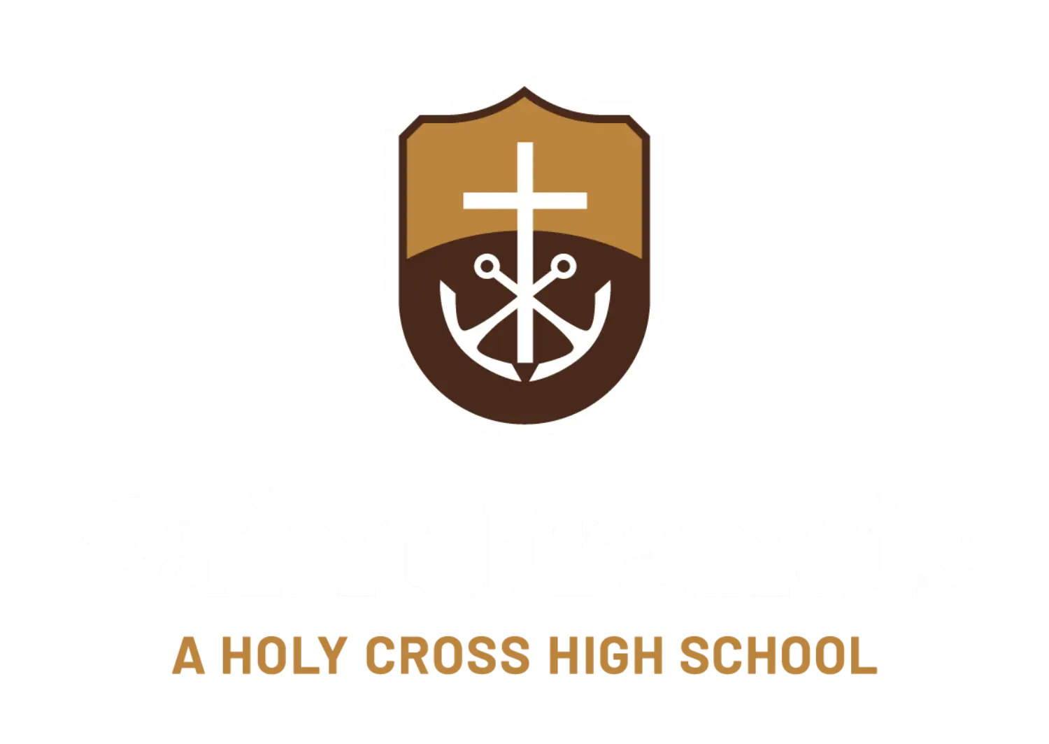 Saint Francis reversed stacked logo on dark background.