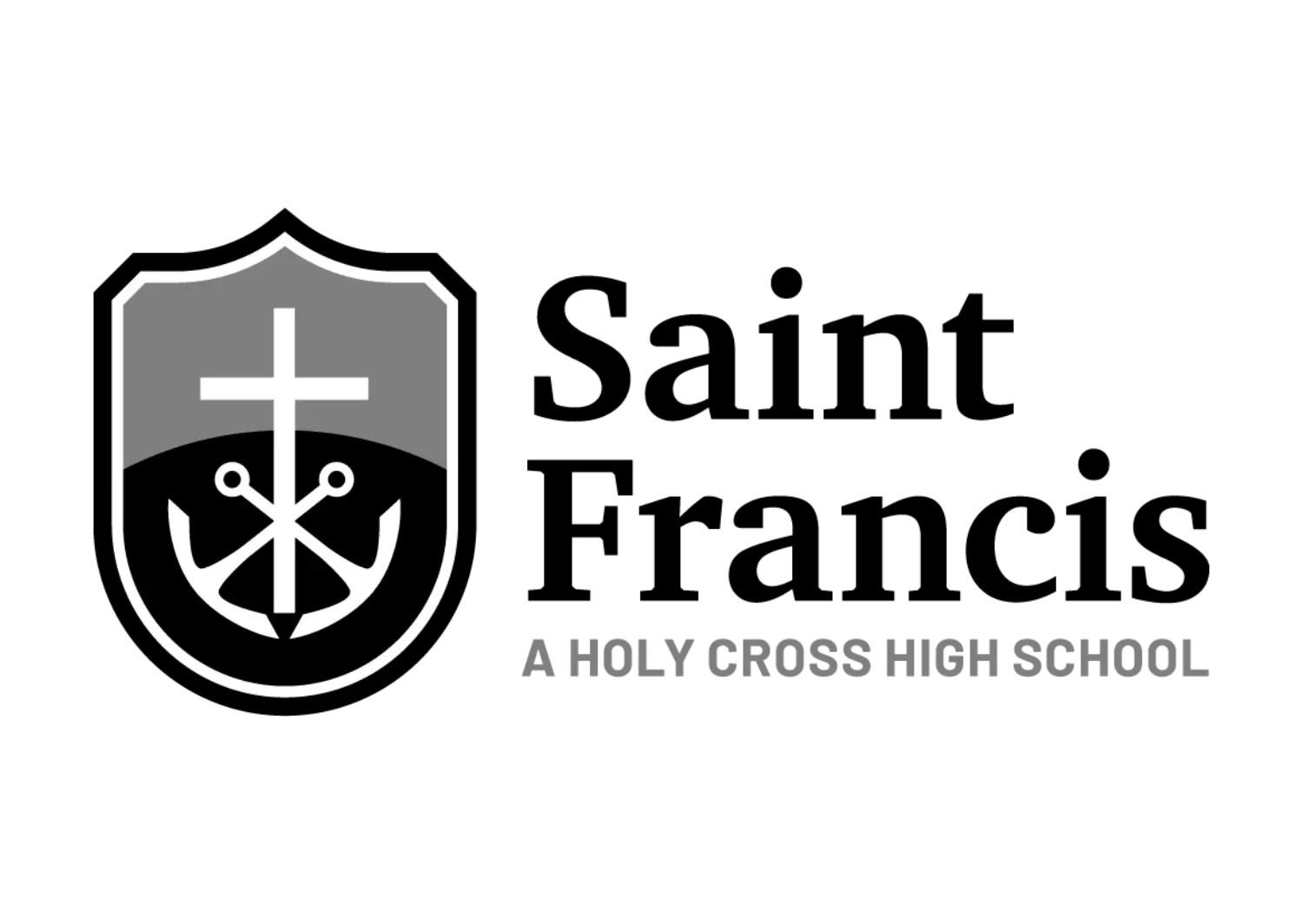 Saint Francis grayscale horizontal logo on white background.