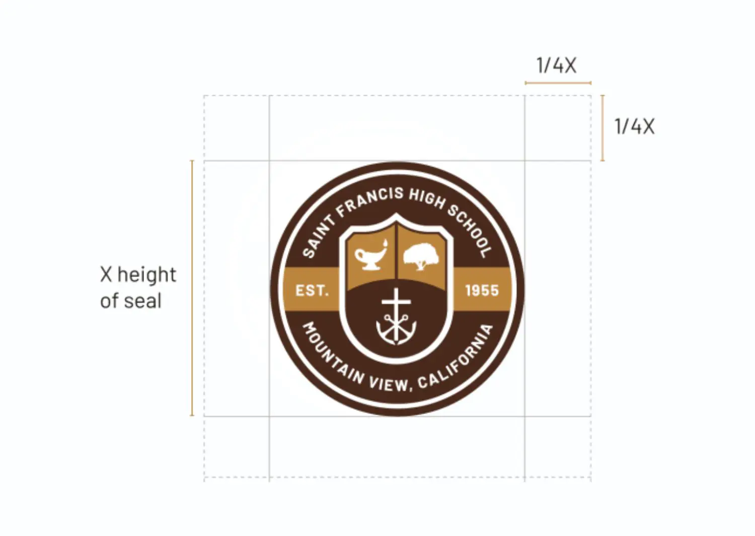 The clear space around the logo is 1/4x the height the seal is set at.