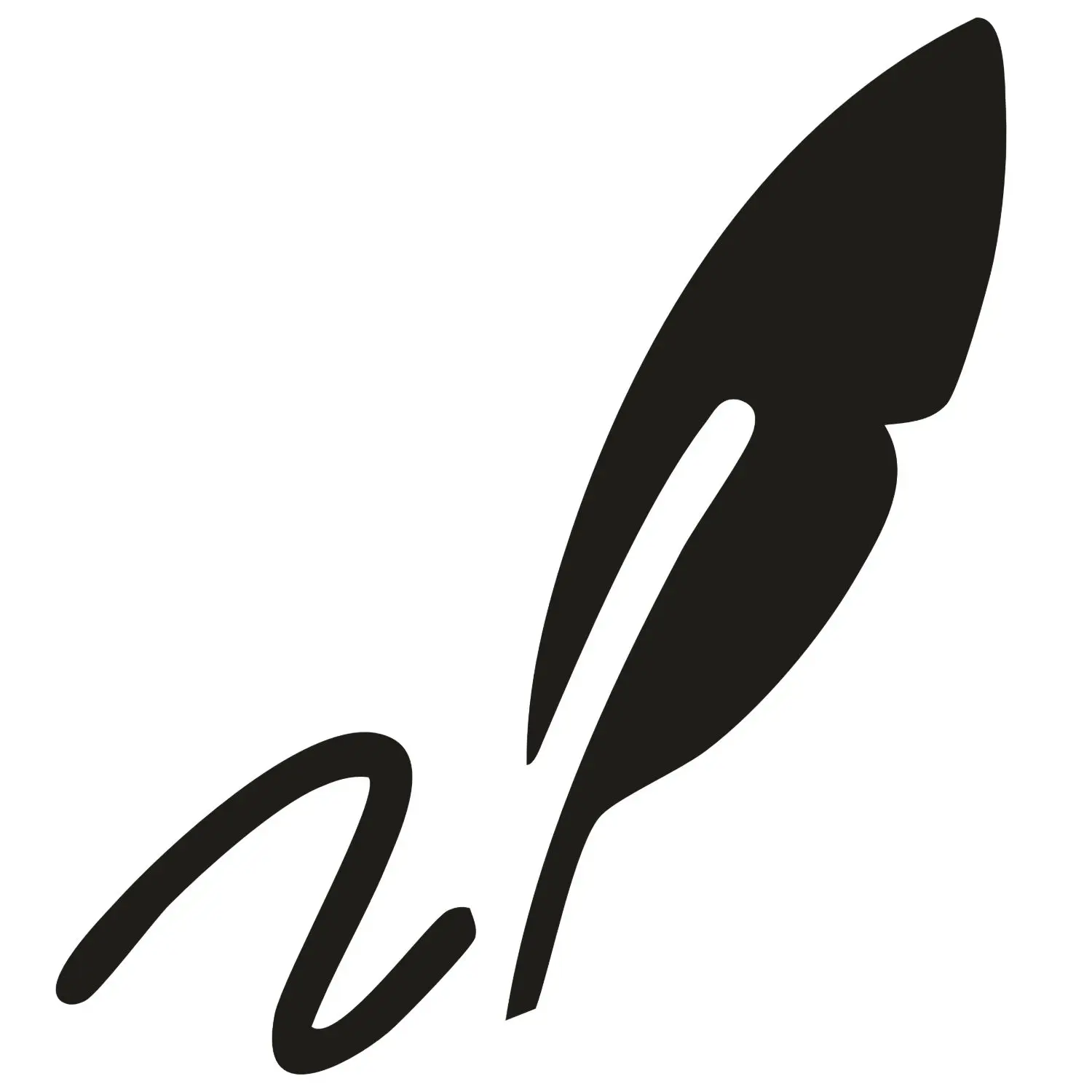 icon of quill pen drawing a curved line to represent writing.