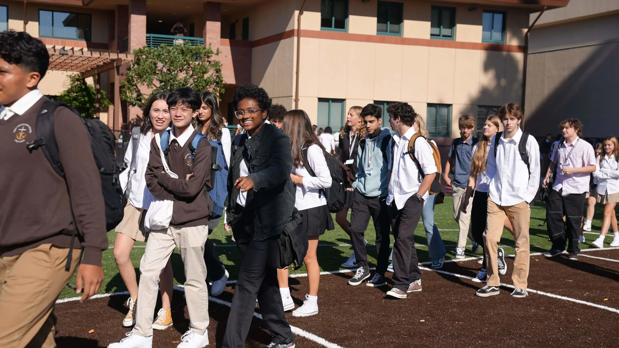 Students on campus during a passing session between classes.